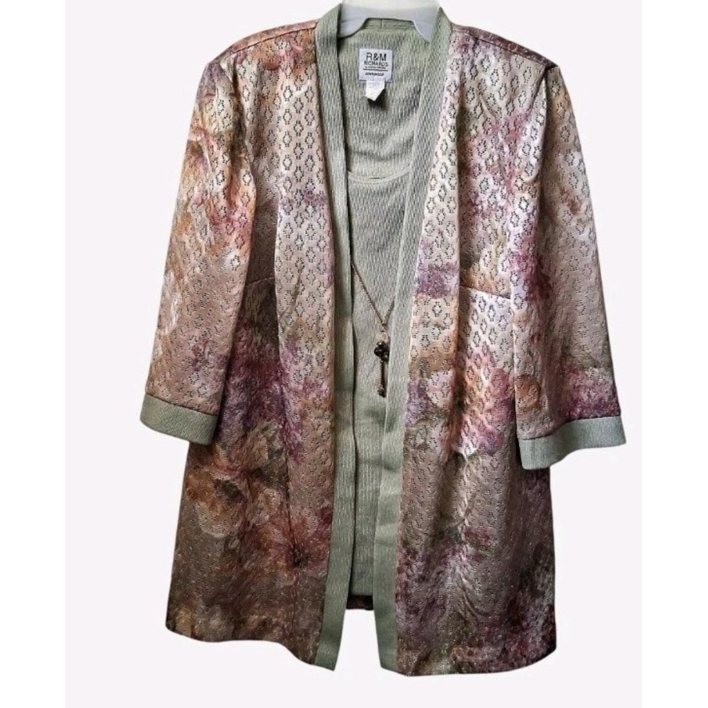 R&M Richards Women's Floral Print‎ Kimono Jacket With Attached Necklace